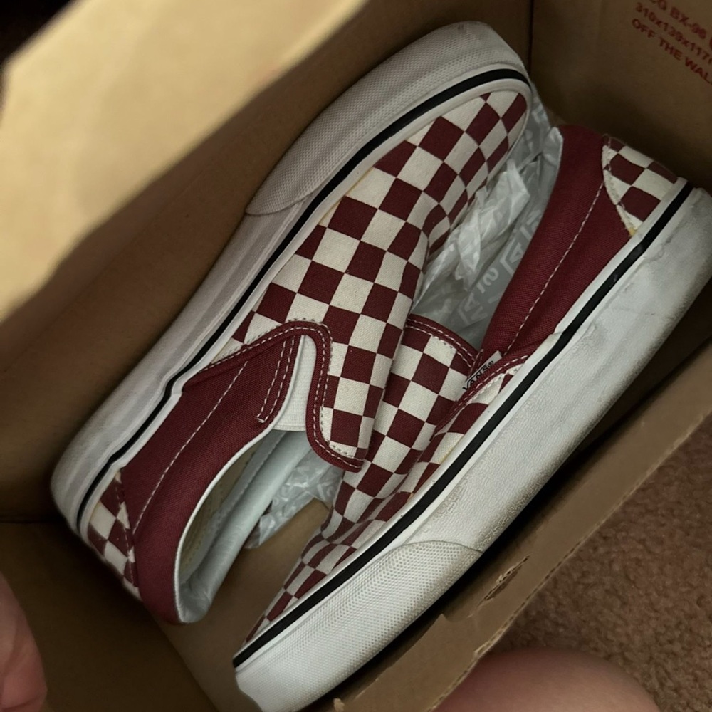 Vans Kids Burgundy and White Checkerboard Slip-On Sneakers